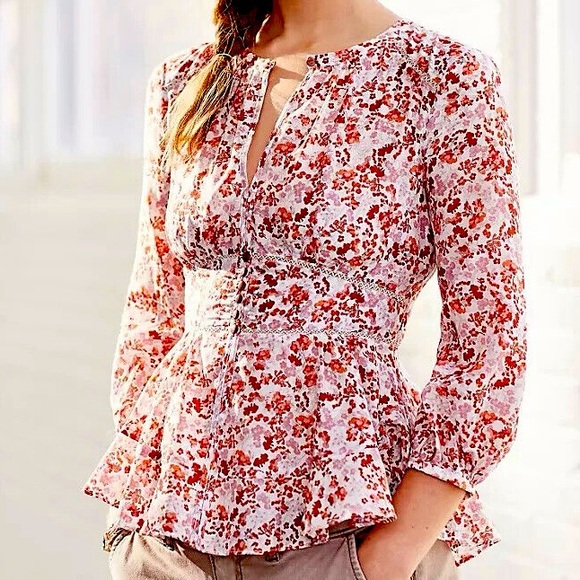 Moulinette Soeurs Tops - Moulinette Soeurs Anthropologie Peplum Floral Blouse, Size 4